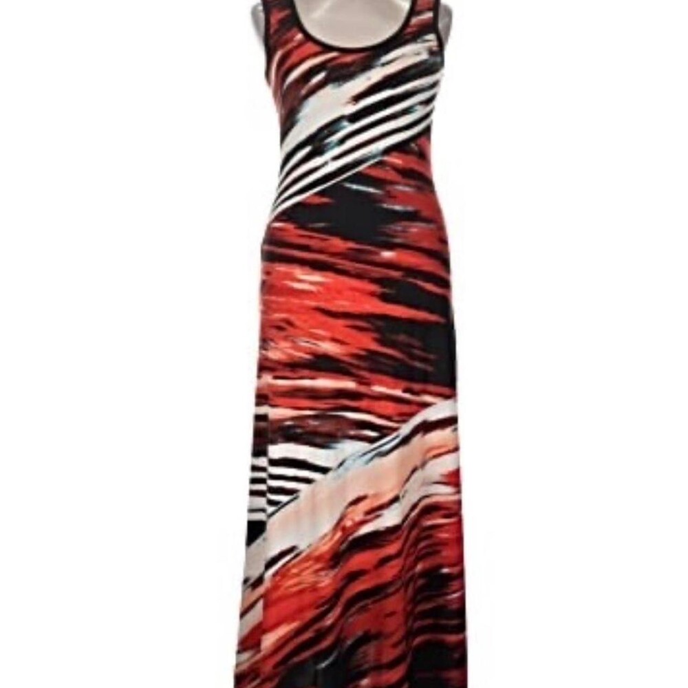 Calvin Klein Sleeveless Red Abstract Print Maxi Dress Sz S